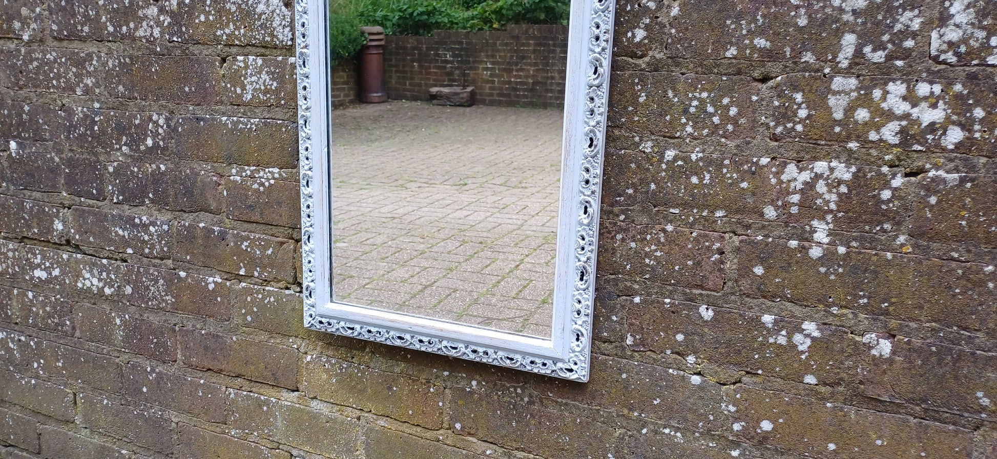 Vintage Ornate Painted Mirror Hand Painted and Upcycled in Farrow and Ball Borrowed Light, Light Blue.