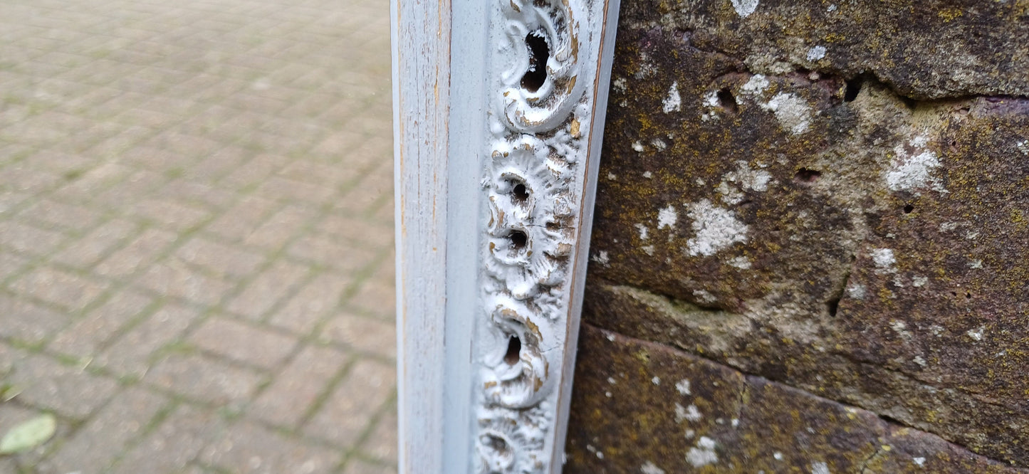 Vintage Ornate Painted Mirror Hand Painted and Upcycled in Farrow and Ball Borrowed Light, Light Blue.
