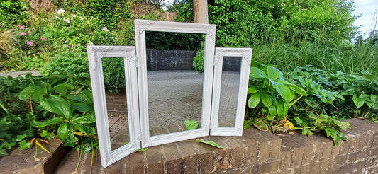Vintage Painted Triple Dressing Table Mirror Hand Painted and Upcycled in Farrow and Ball Ammonite Light Grey Blue
