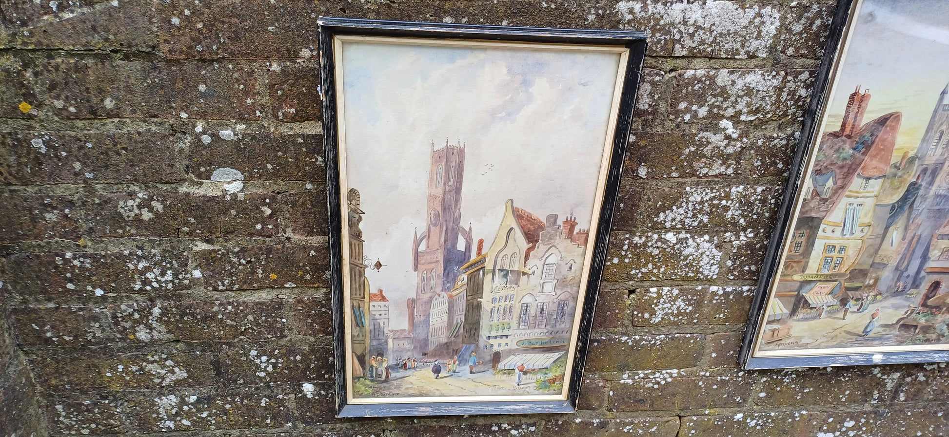 Superb pair of French Belgian Watercolours - Amiens and Bruges. Delightful. by A Stanton. Mid century Art. Framed and glazed, ready to hang