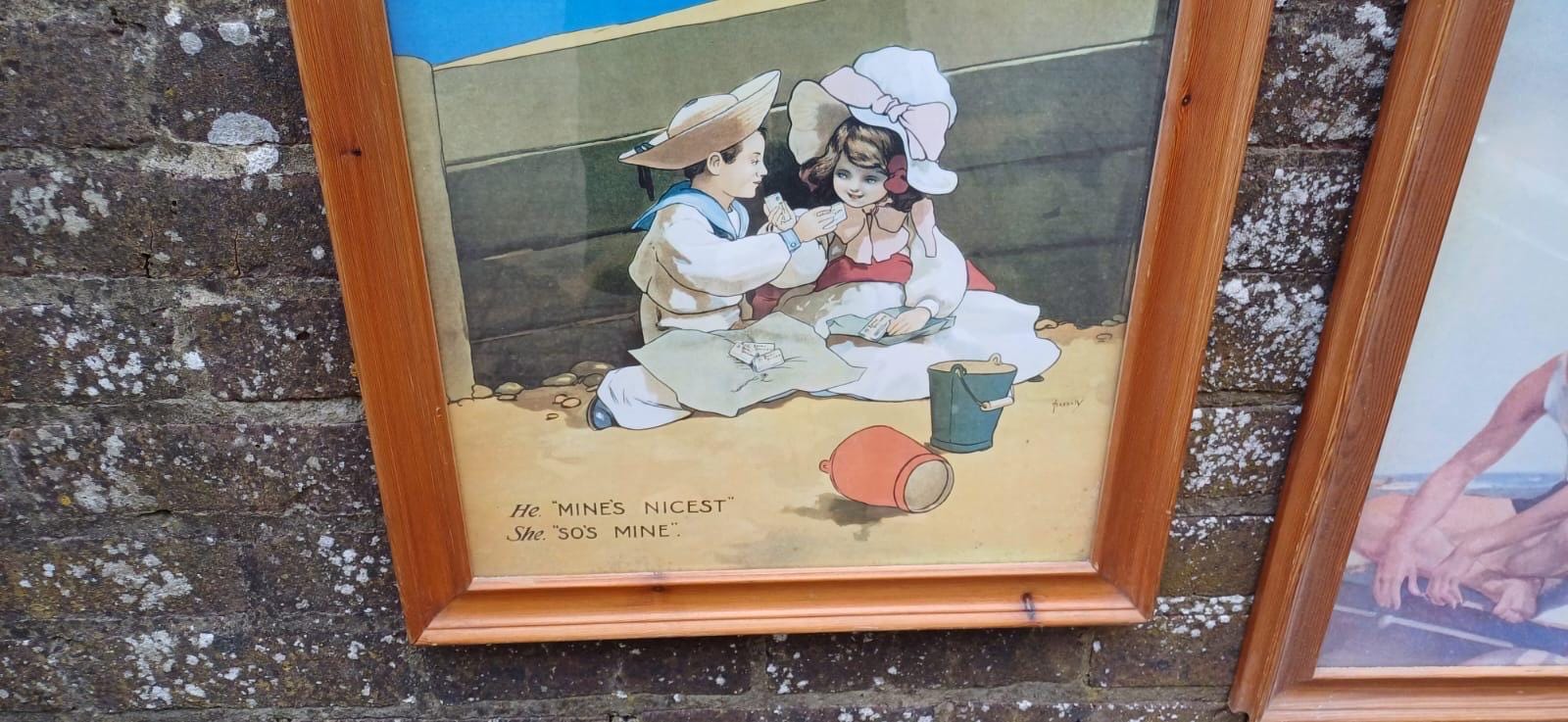 Vintage Bovril Advertising Posters x 2 in glazed vintage pine frames - large retail adverts in frames