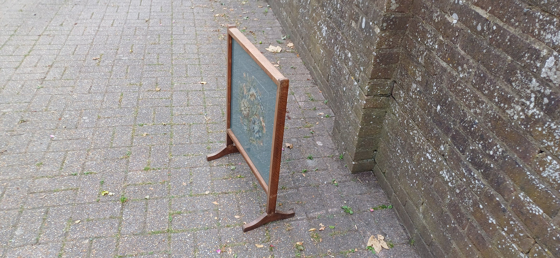 Top Quality Oak Mid 20th Century Fire Screen Flower Floral Still Life