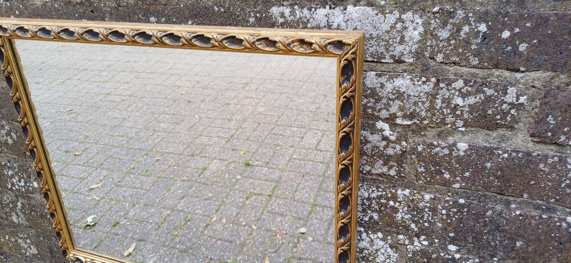 Large Vintage 60s Gold and Black Ornate Wall Mirror.