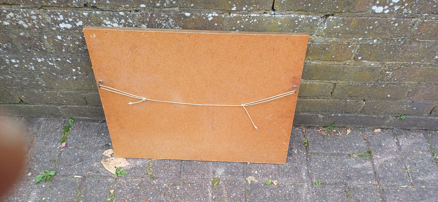 Large Vintage 60s Gold and Black Ornate Wall Mirror.