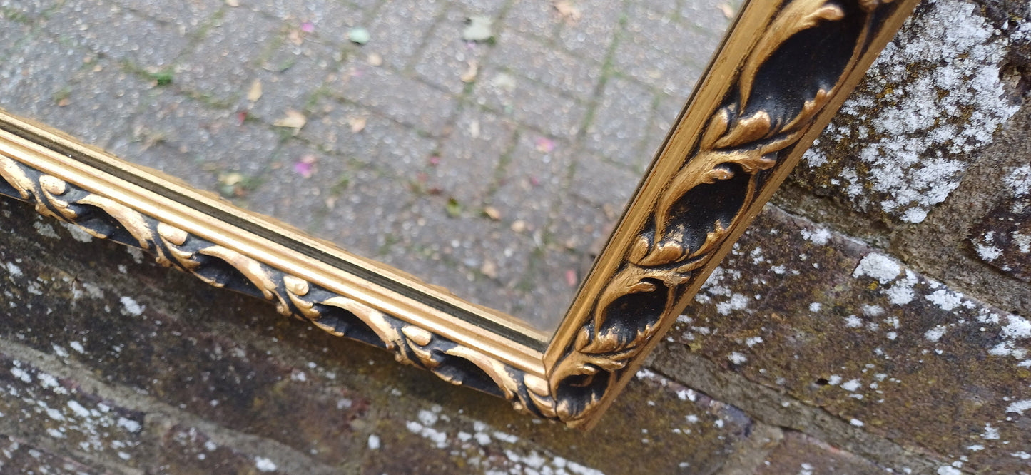 Large Vintage 60s Gold and Black Ornate Wall Mirror.