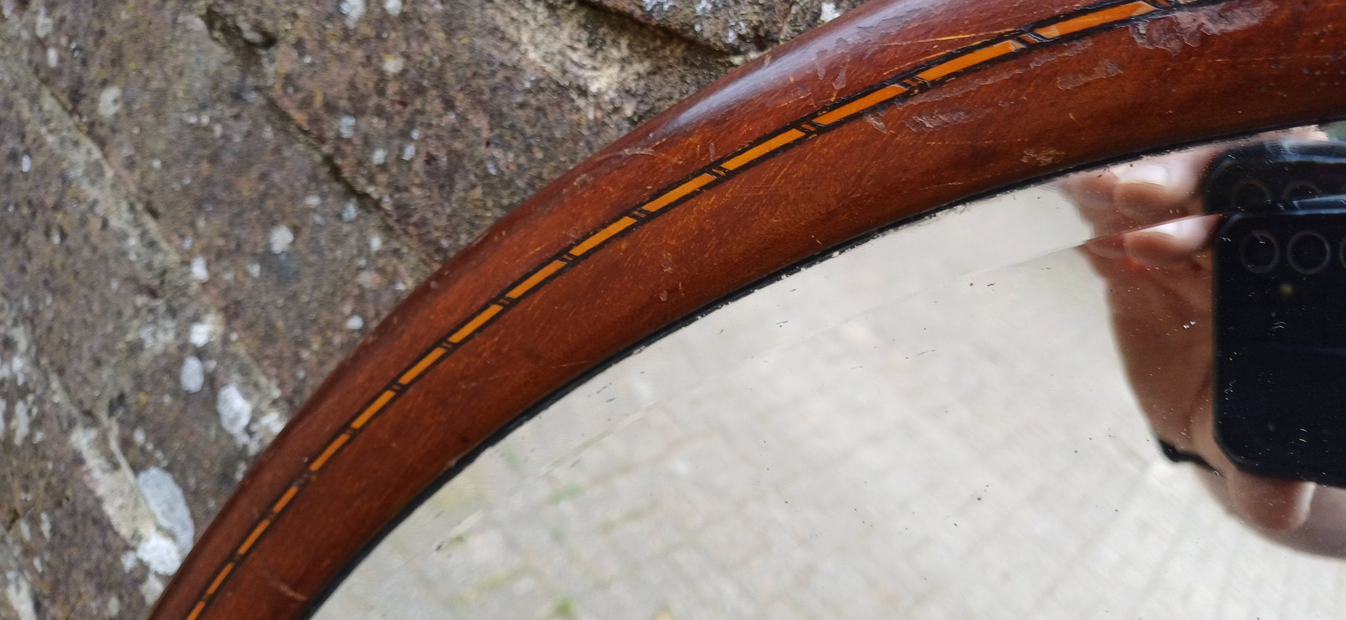 Vintage Oval Inlaid Mahogany Early 20th Century Wall Mirror