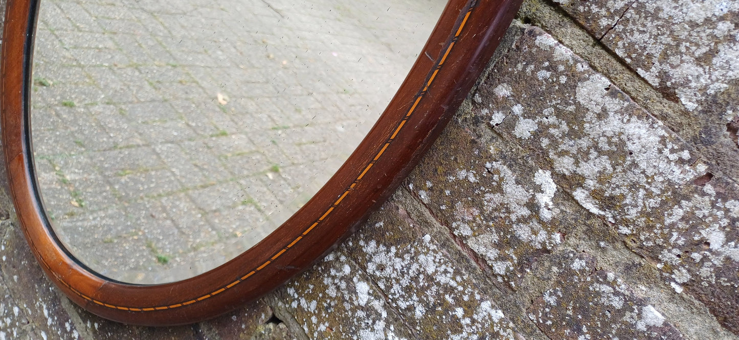 Vintage Oval Inlaid Mahogany Early 20th Century Wall Mirror