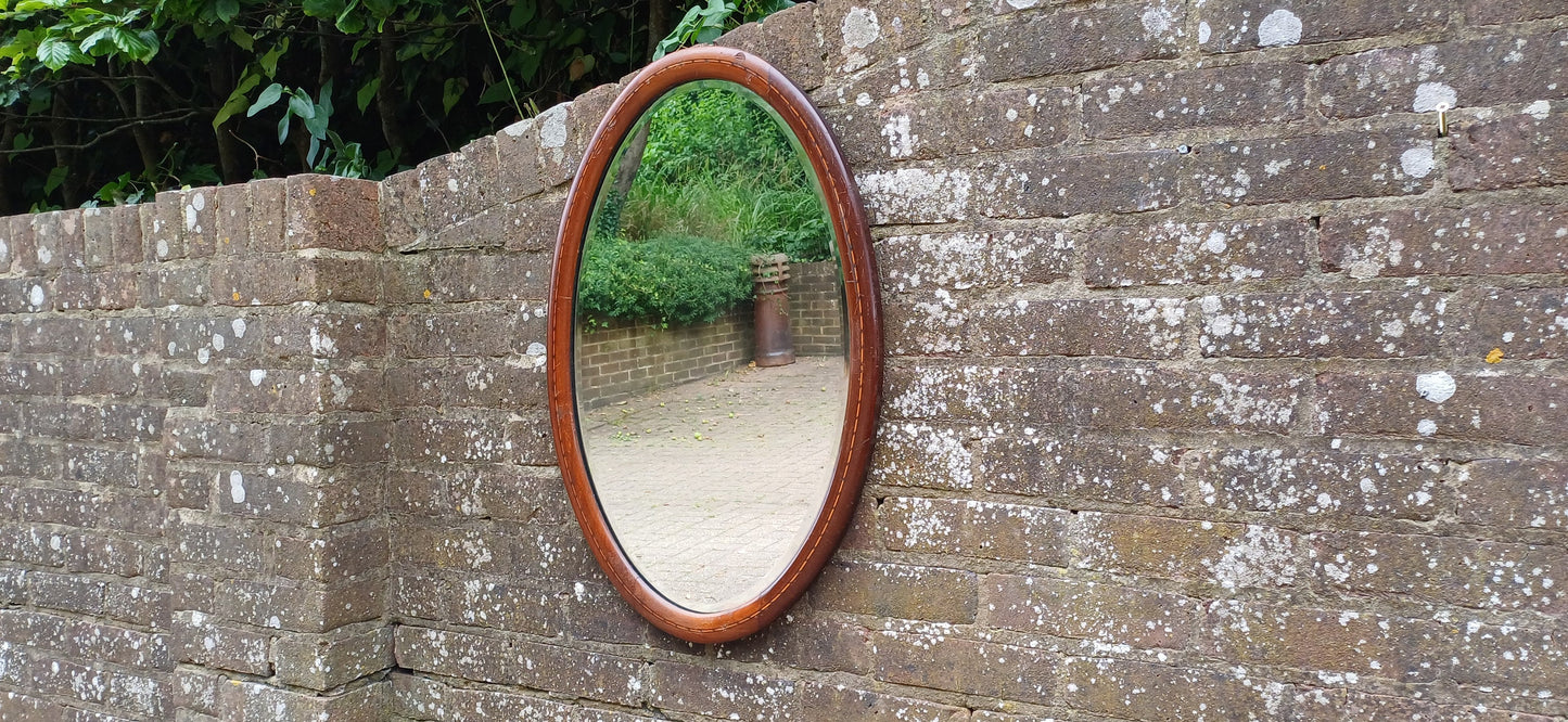 Vintage Oval Inlaid Mahogany Early 20th Century Wall Mirror