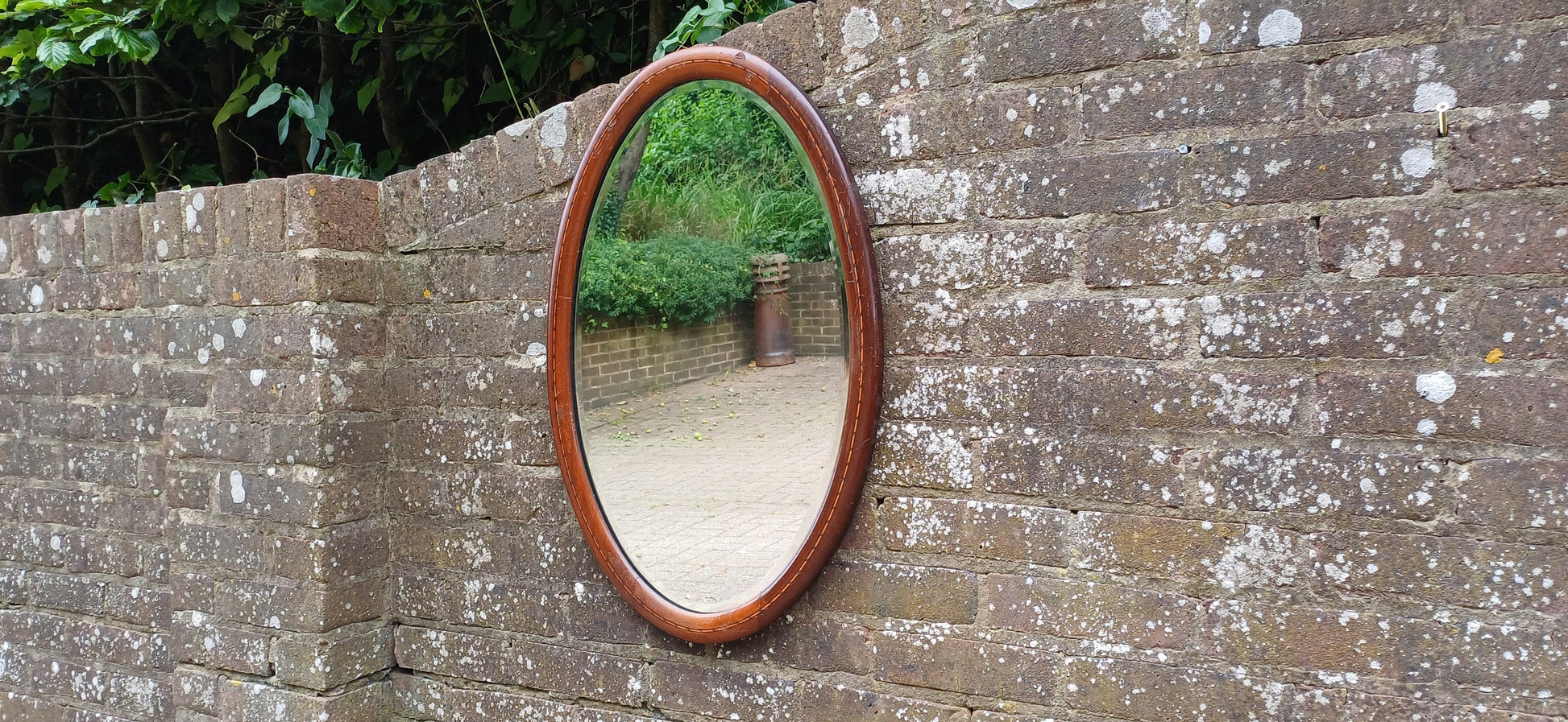 Vintage Oval Inlaid Mahogany Early 20th Century Wall Mirror
