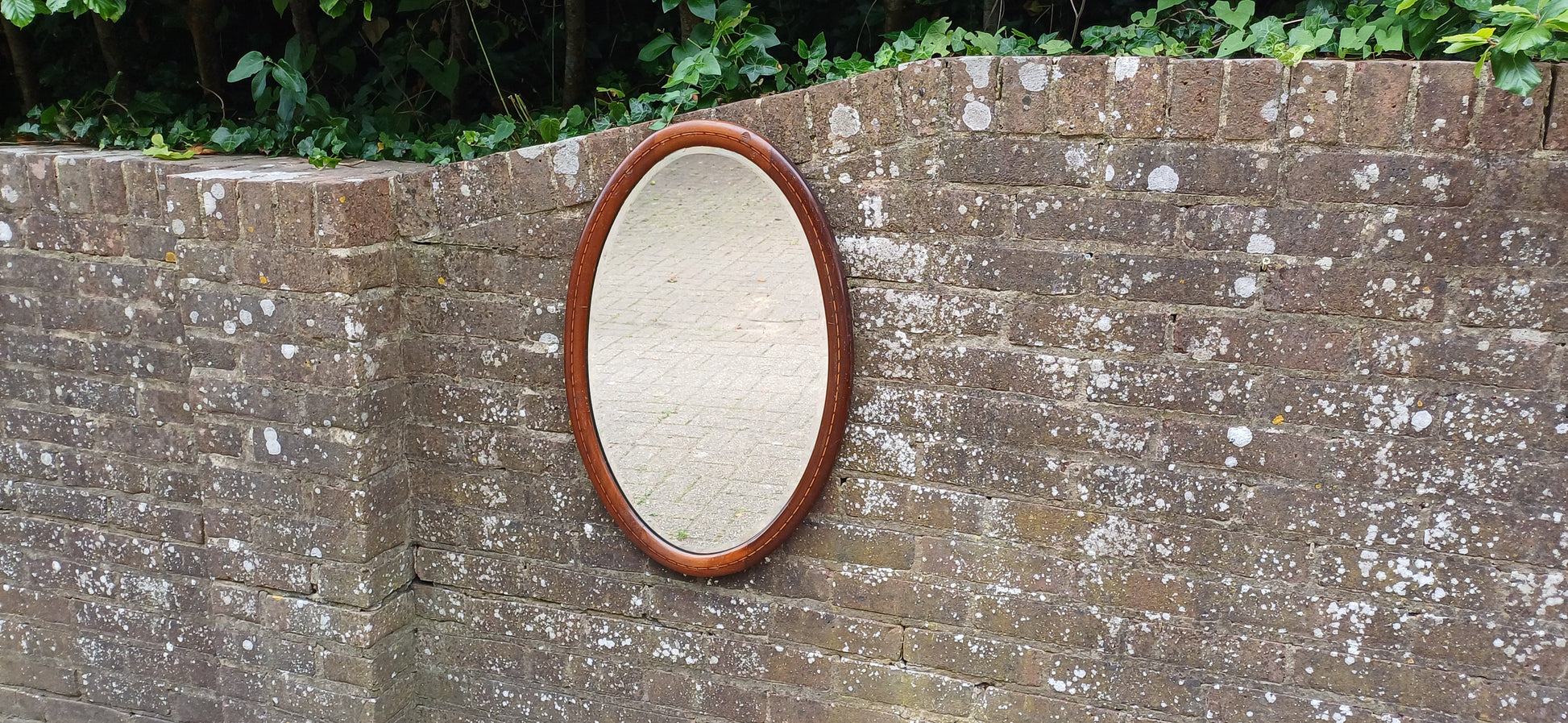 Vintage Oval Inlaid Mahogany Early 20th Century Wall Mirror