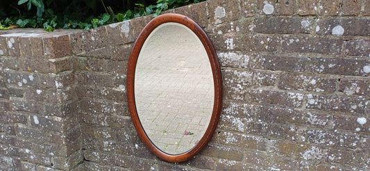 Vintage Oval Inlaid Mahogany Early 20th Century Wall Mirror