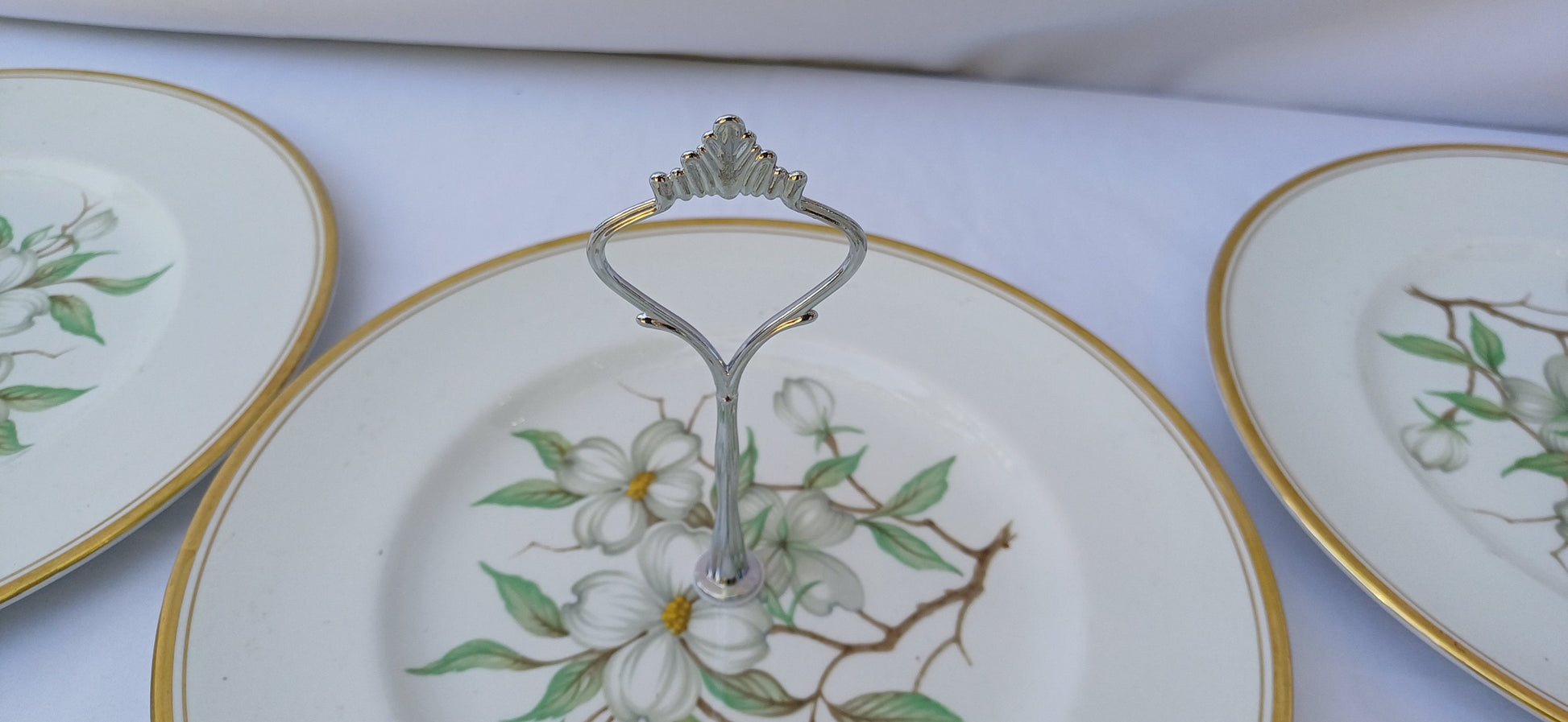 Vintage Simpson’s Potteries ‘Dogwood’ Sandwich Cake Set with Tiered Cake Plate. Tea Party! White Flower Floral