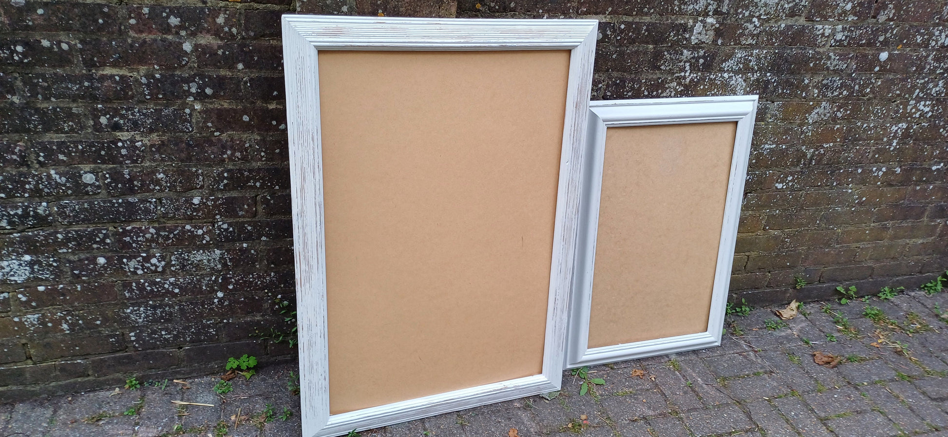 Pair of Huge Upcycled Painted Picture or Mirror Frames in Farrow and Ball Light Grey Ammonite
