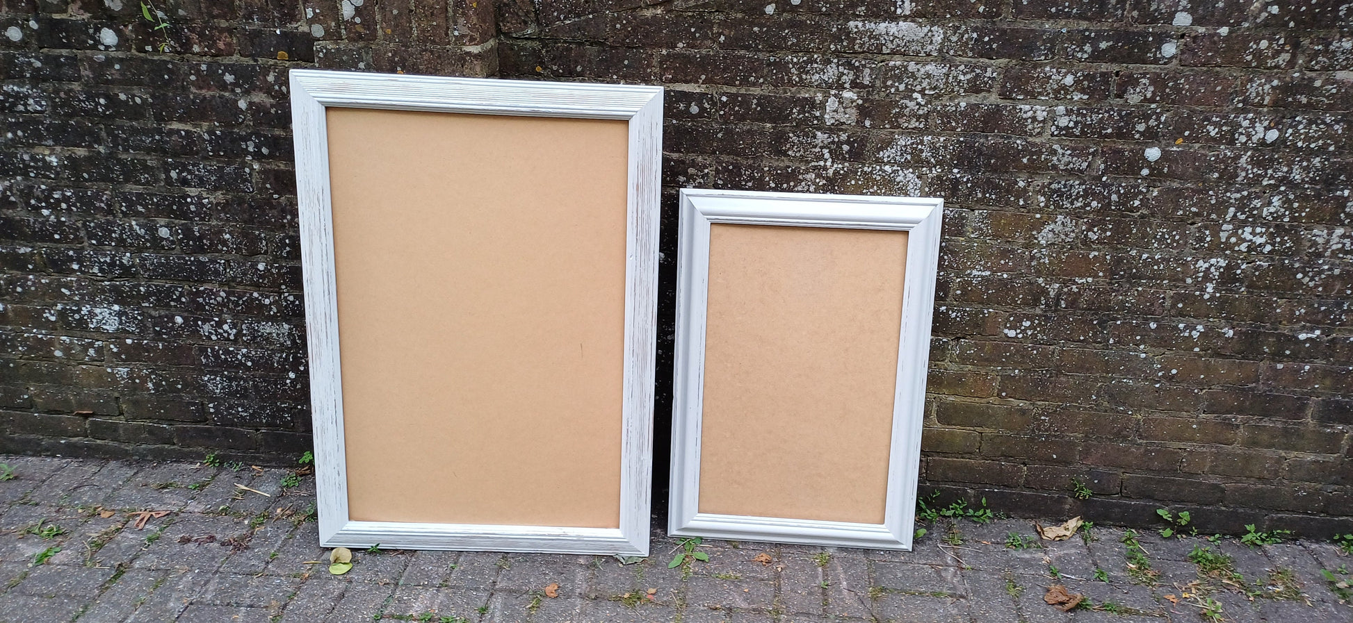 Pair of Huge Upcycled Painted Picture or Mirror Frames in Farrow and Ball Light Grey Ammonite