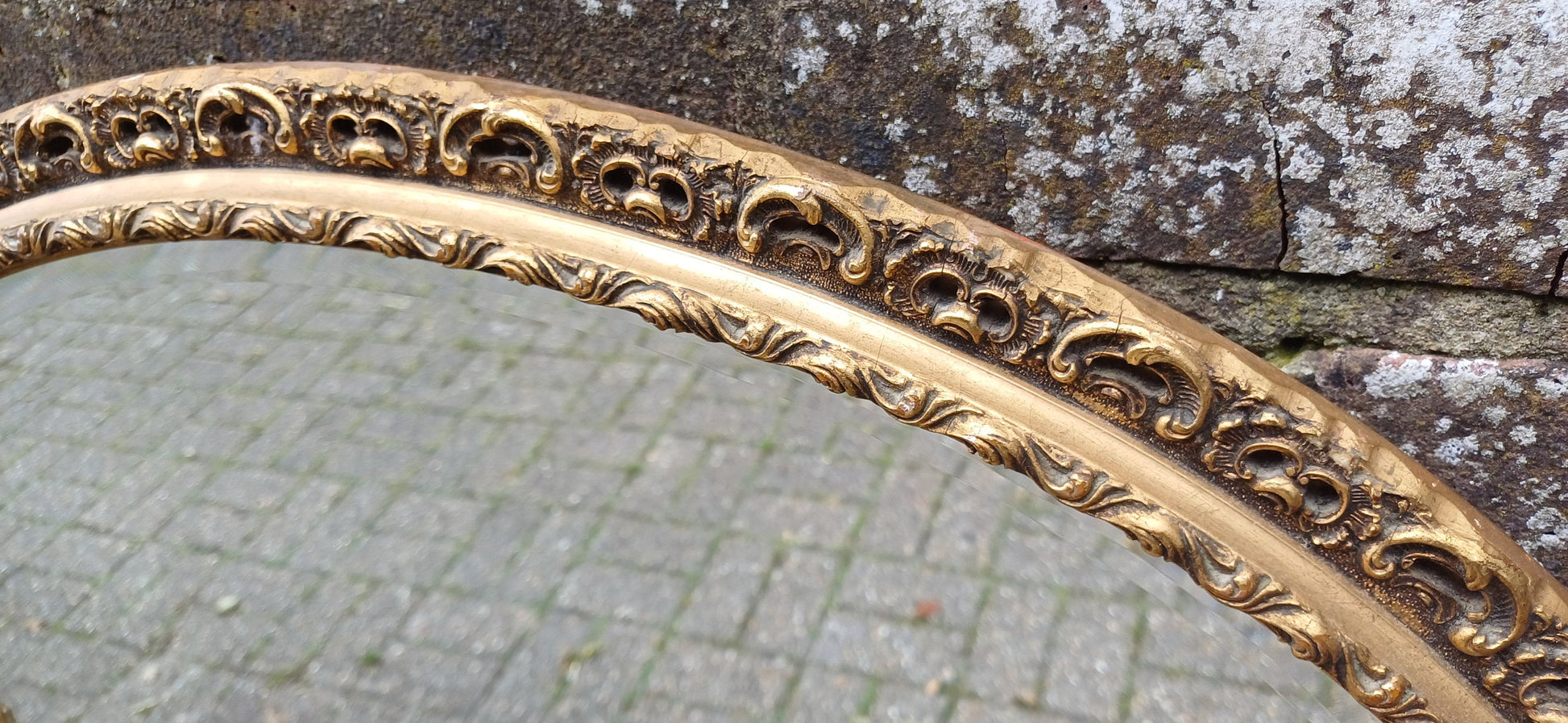 Large Vintage 50s Ornate Gold Oval Wall Mirror.