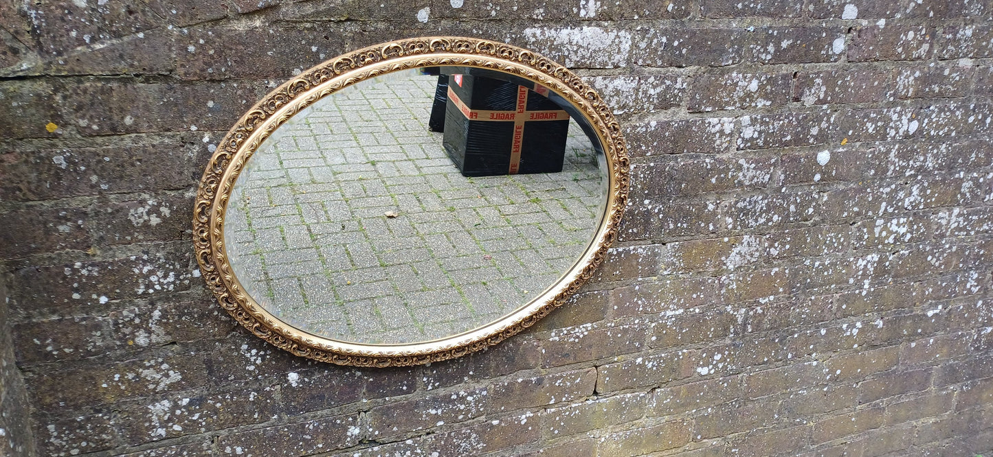 Large Vintage 50s Ornate Gold Oval Wall Mirror.