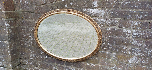 Large Vintage 50s Ornate Gold Oval Wall Mirror.