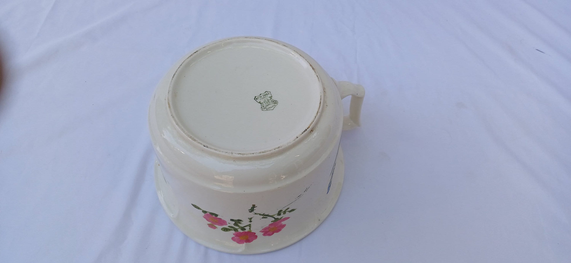 Vintage Ceramic Chamber Pot Potty Planter Later Hand Painted Flower Decoration. New Hall Hanley.