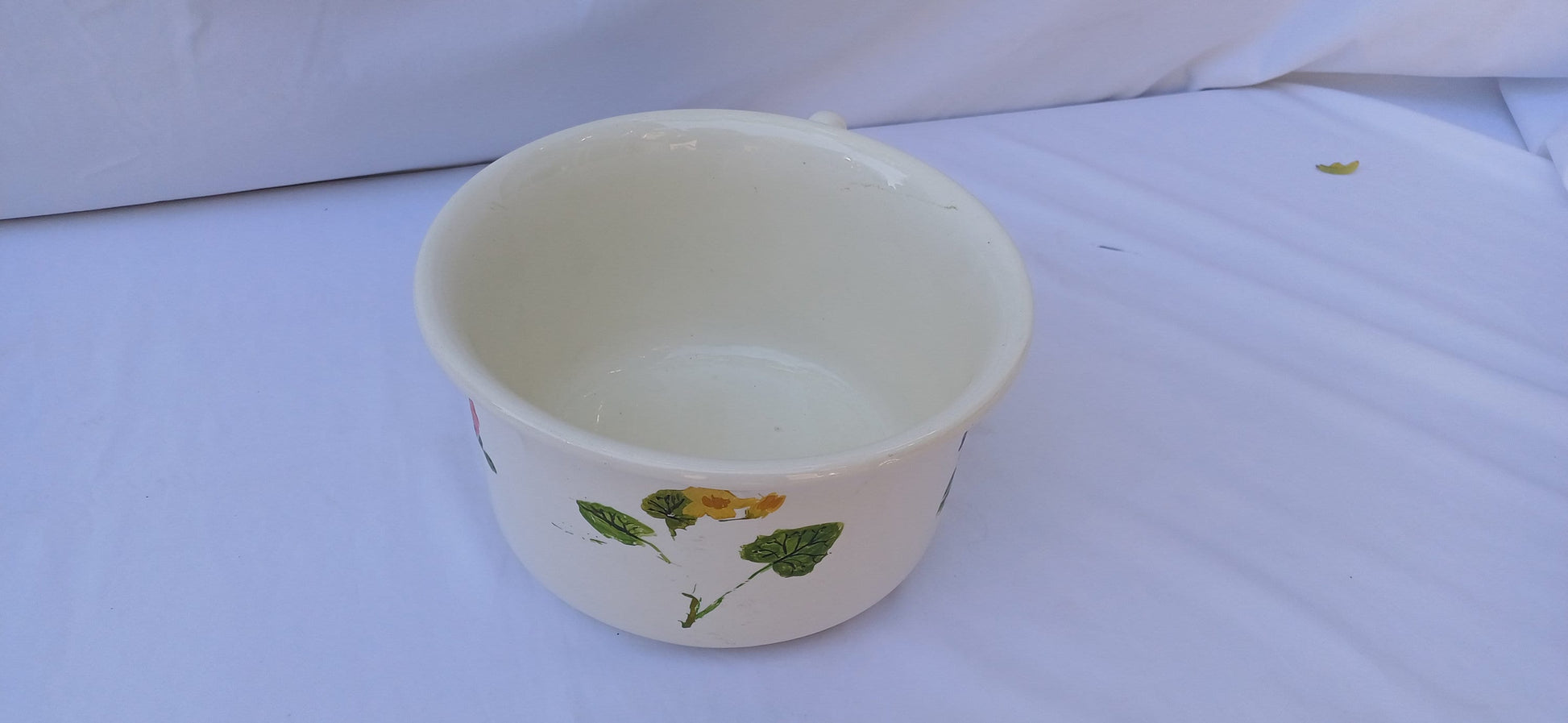 Vintage Ceramic Chamber Pot Potty Planter Later Hand Painted Flower Decoration. New Hall Hanley.