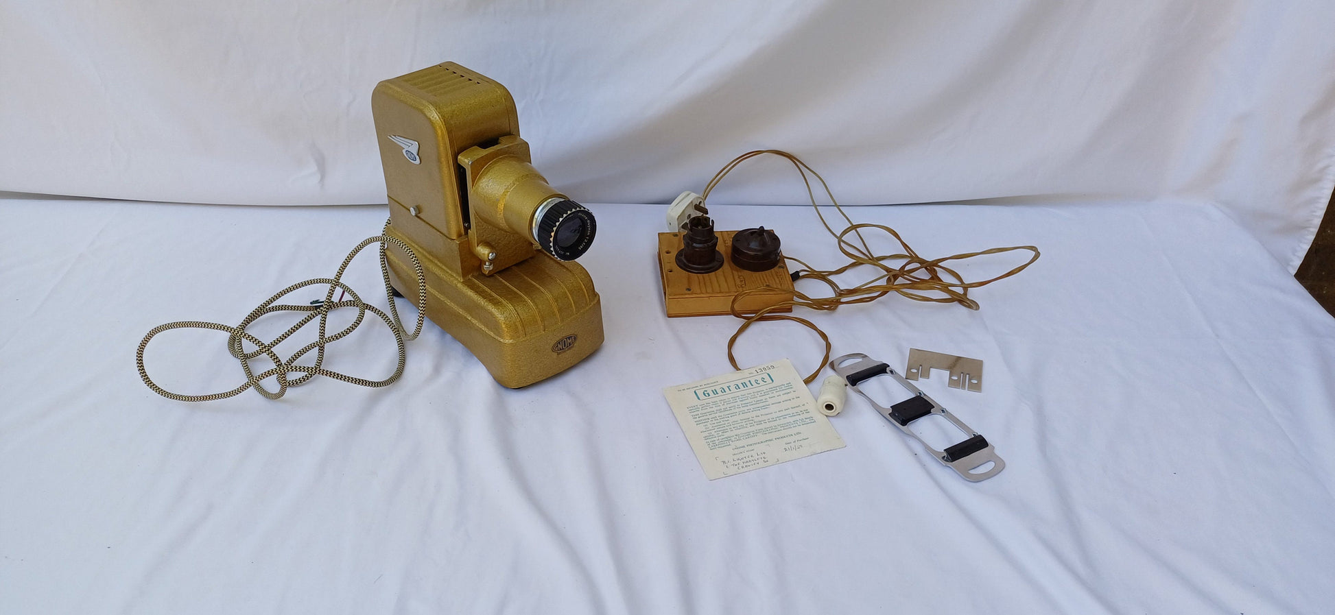Wonderful Vintage ‘Gnome’ Gold Iron Projector with Independent Bespoke Bakelite Light and Switch.