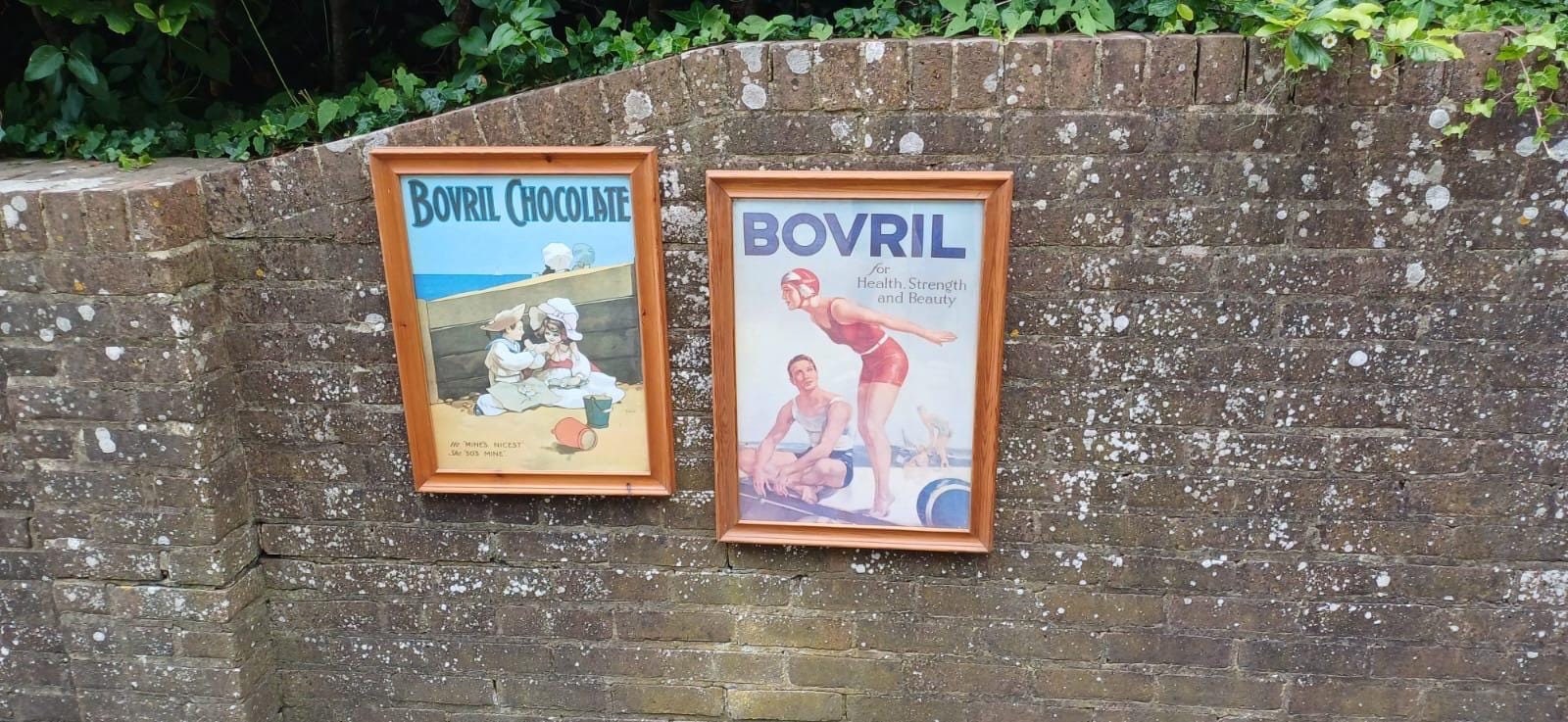 large advertising vintage posters for bovril. in good vintage pine glazed frames.