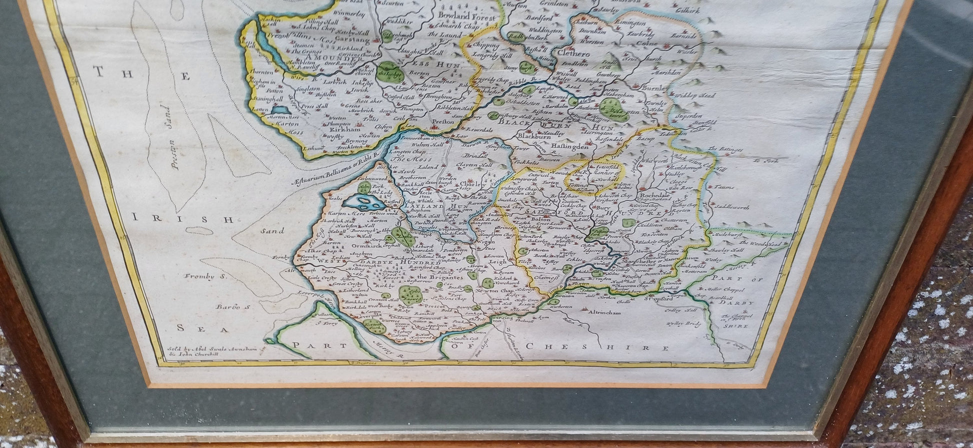 Palatine of Lancaster Copper Plate Engraving Map, handpainted. By Rob Morden for Abel Swale Awnsham and John Churchill