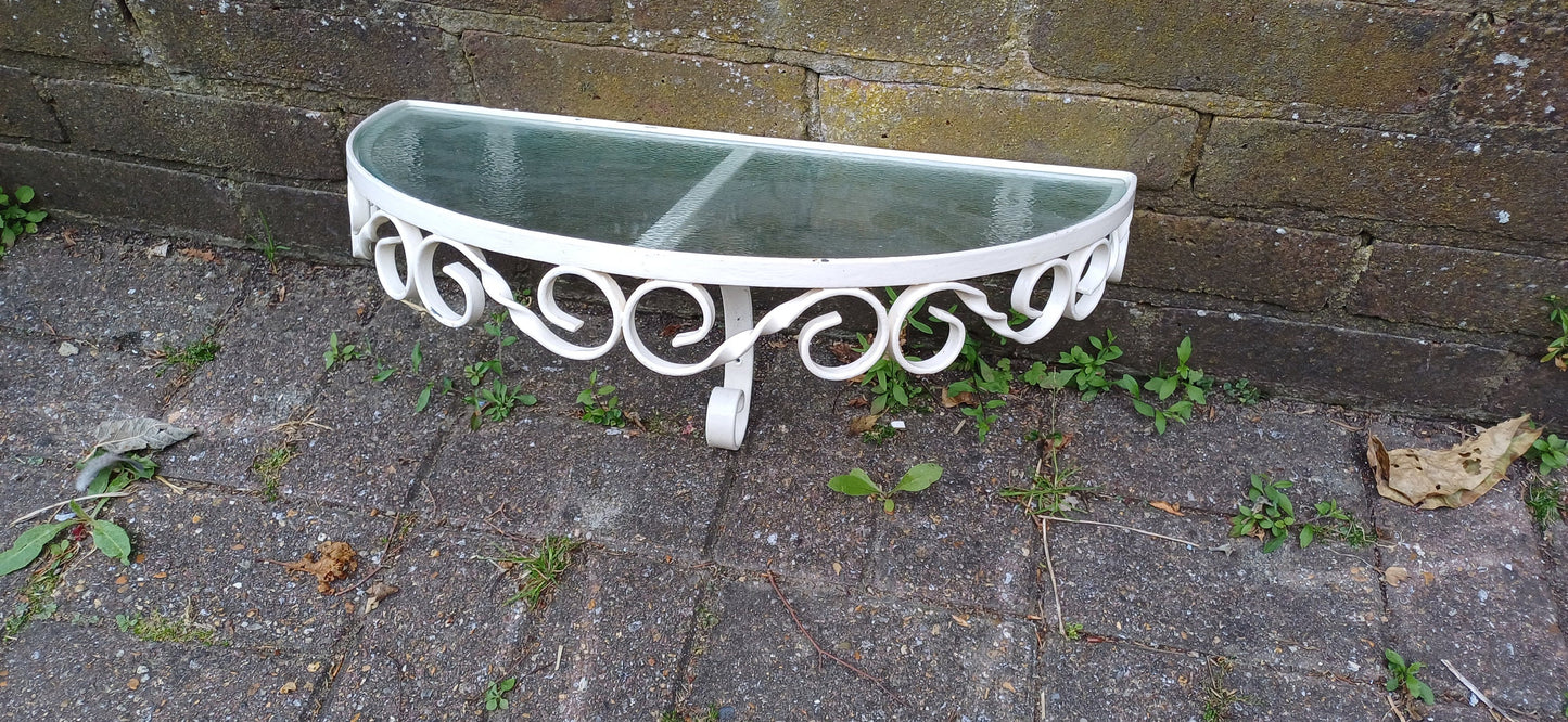 Vintage Retro Metal and Glass Demi Lune Wall Bracket Shelf