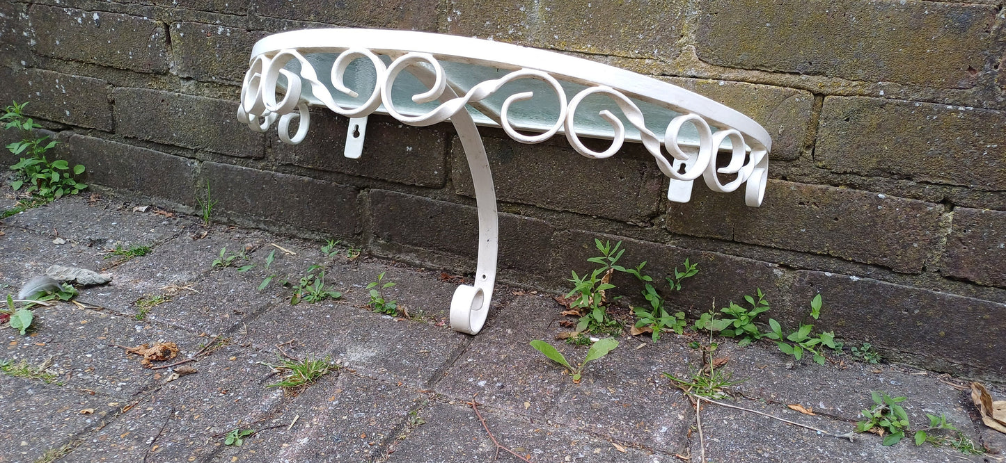 Vintage Retro Metal and Glass Demi Lune Wall Bracket Shelf
