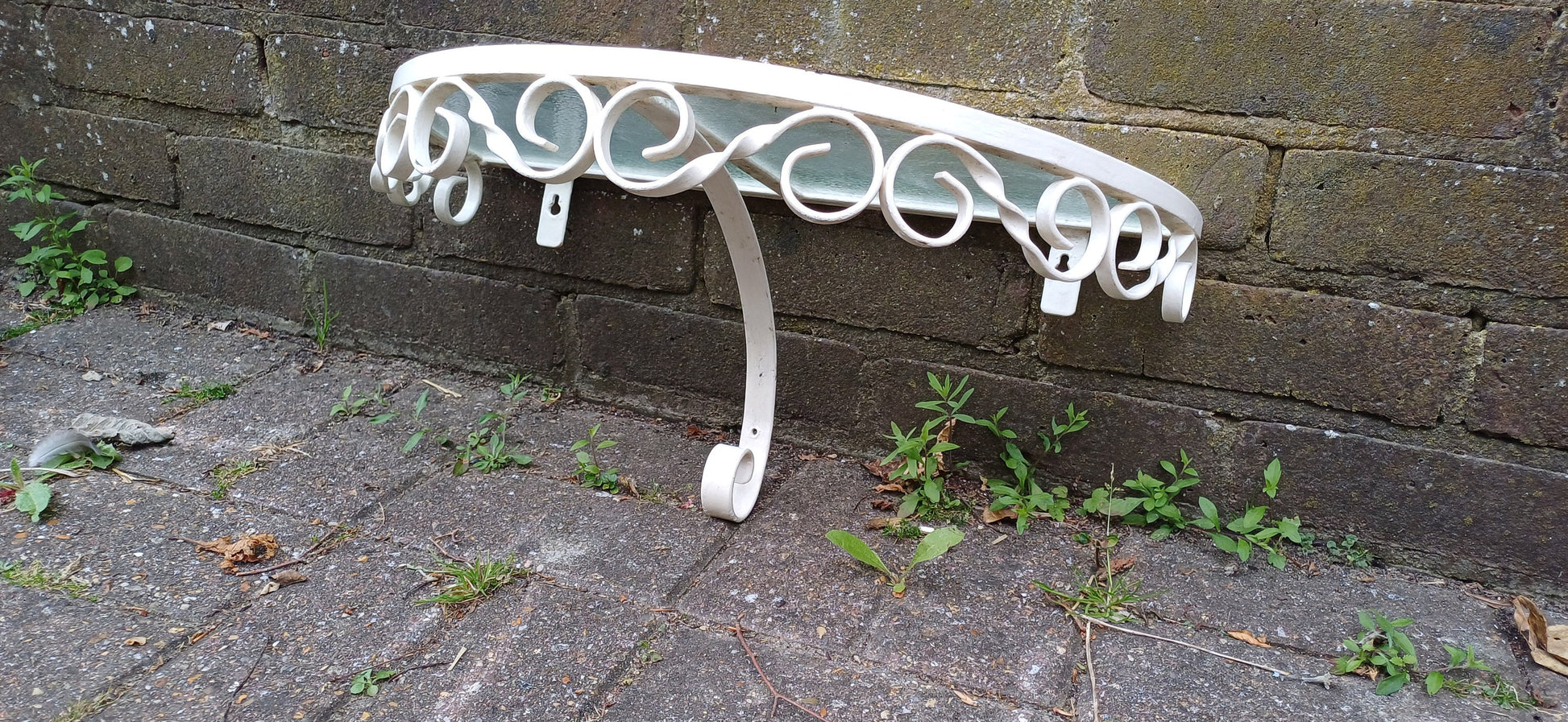 Vintage Retro Metal and Glass Demi Lune Wall Bracket Shelf
