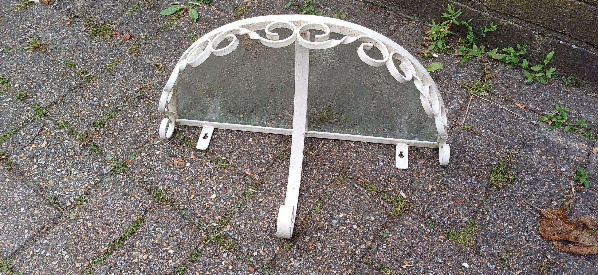 Vintage Retro Metal and Glass Demi Lune Wall Bracket Shelf