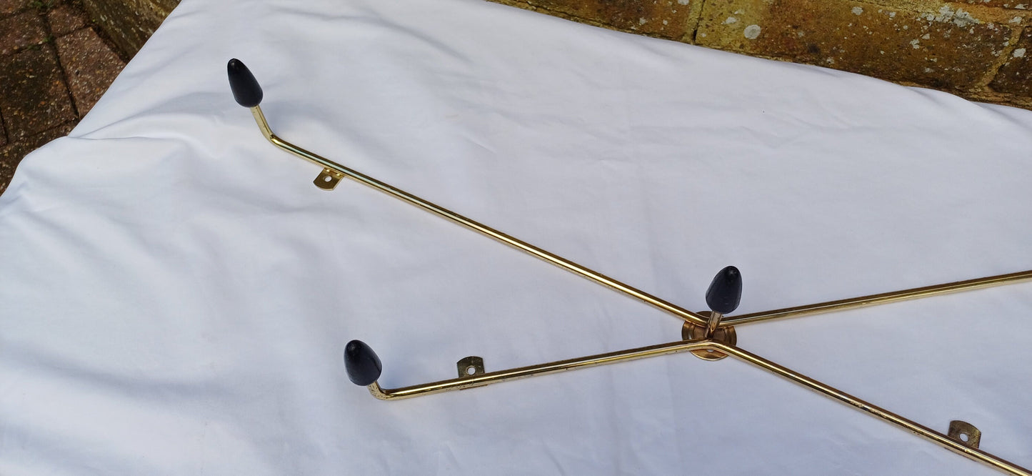 Vintage Retro 60s Coat Hooks Metal and Plastic Gold and Black.