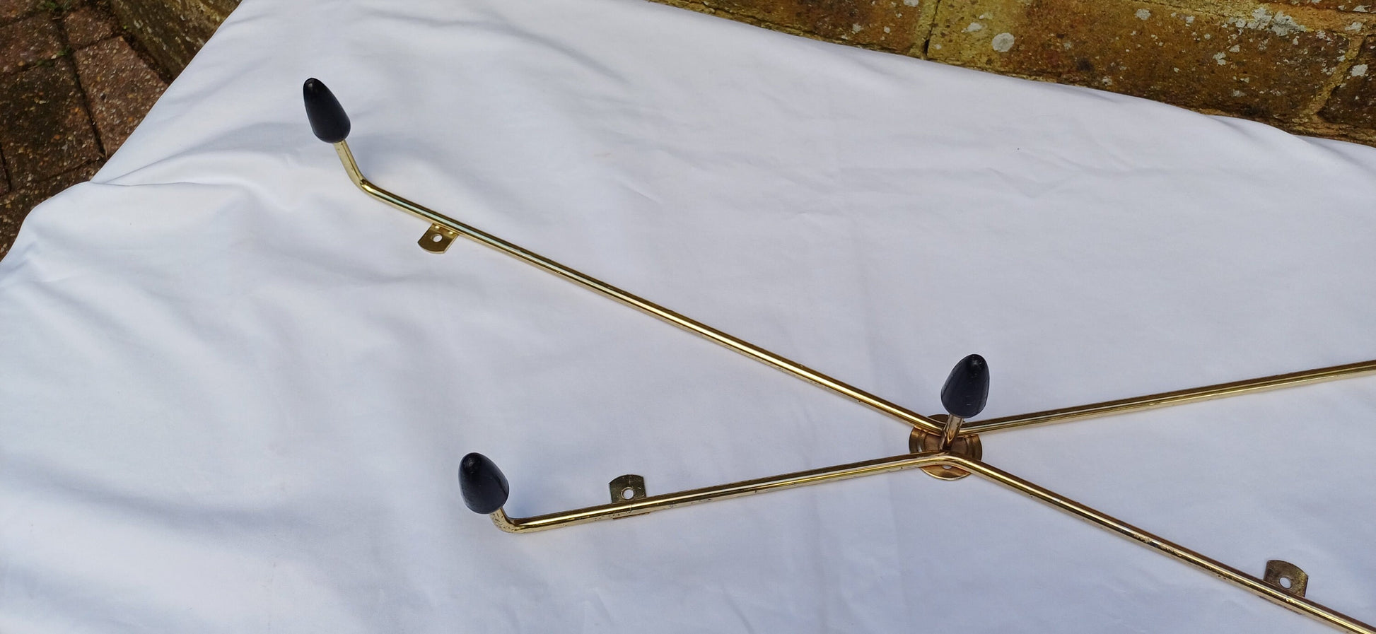 Vintage Retro 60s Coat Hooks Metal and Plastic Gold and Black.