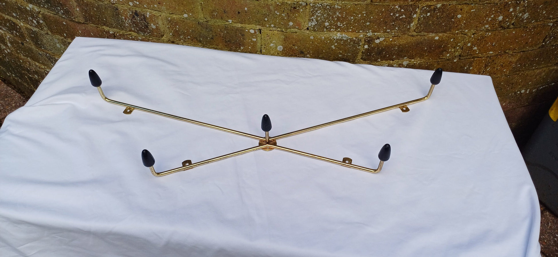 Vintage Retro 60s Coat Hooks Metal and Plastic Gold and Black.