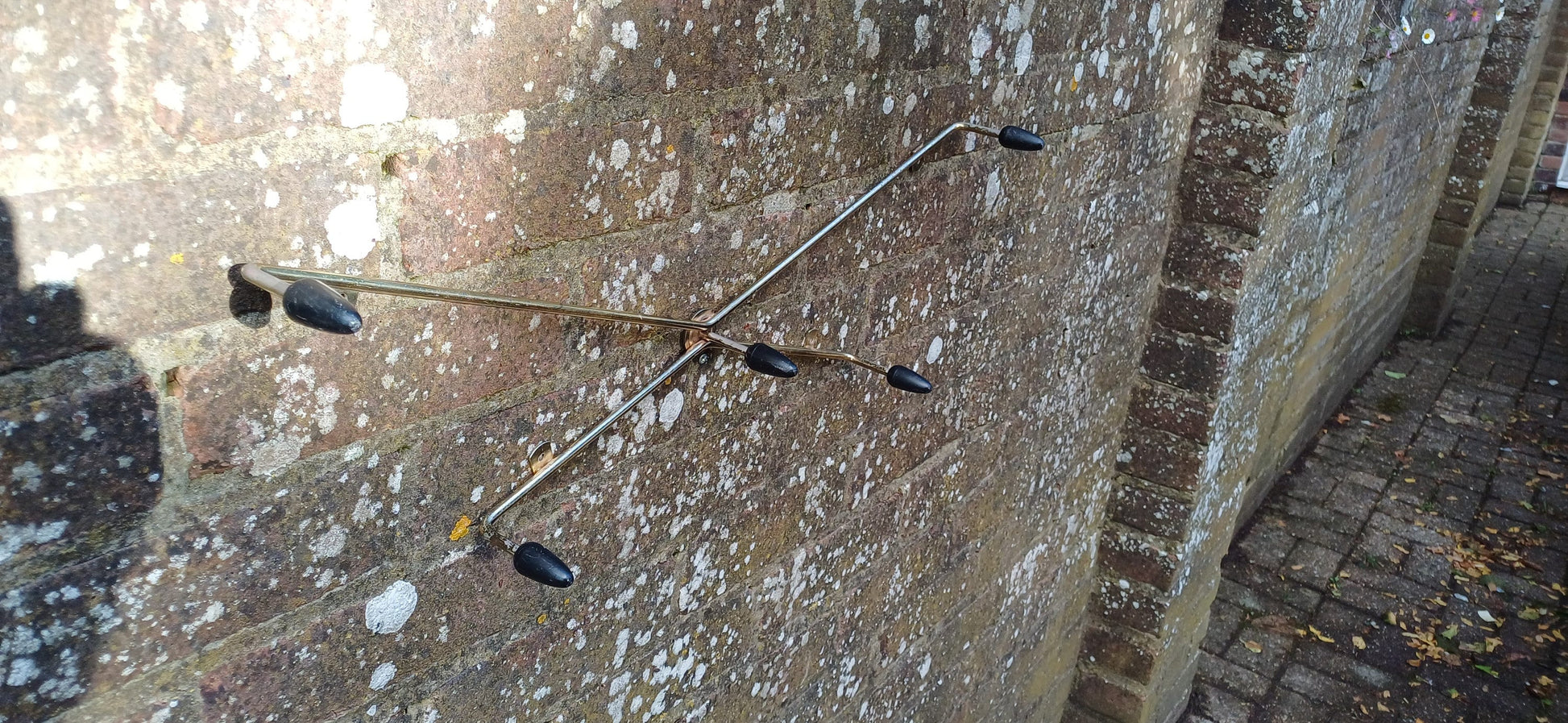 Vintage Retro 60s Coat Hooks Metal and Plastic Gold and Black.