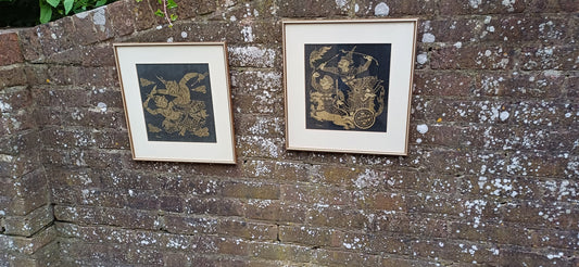 Pair of Oriental Warriors Print on Silk with Gold Frames. Chana.