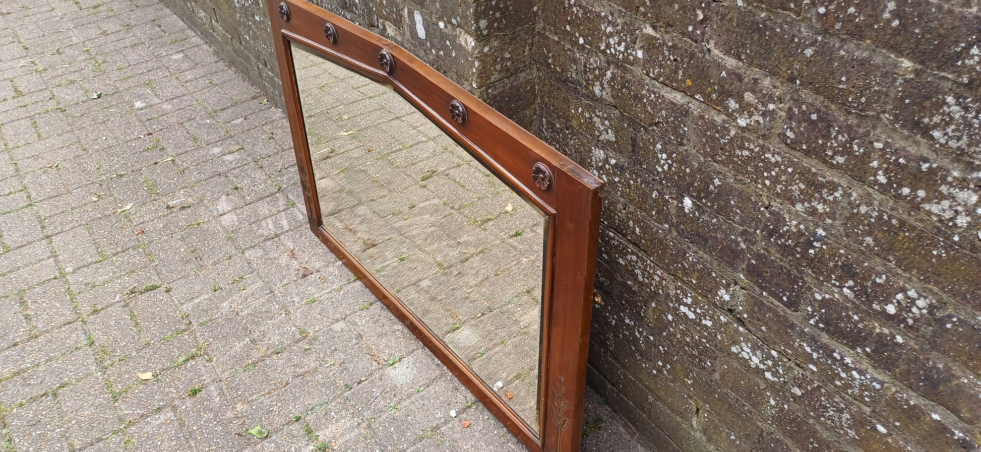 Huge Vintage Oak Wall Mirror Over Mantel