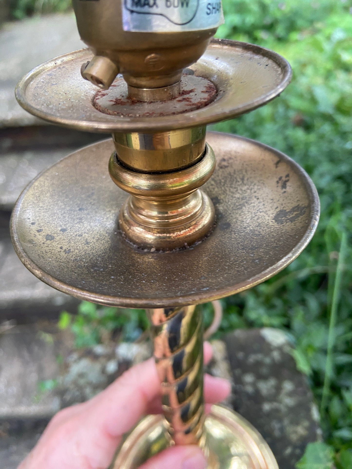 Vintage brass IPRIS candlestick style turned lamp, spiral twist stem, working vintage table lamp