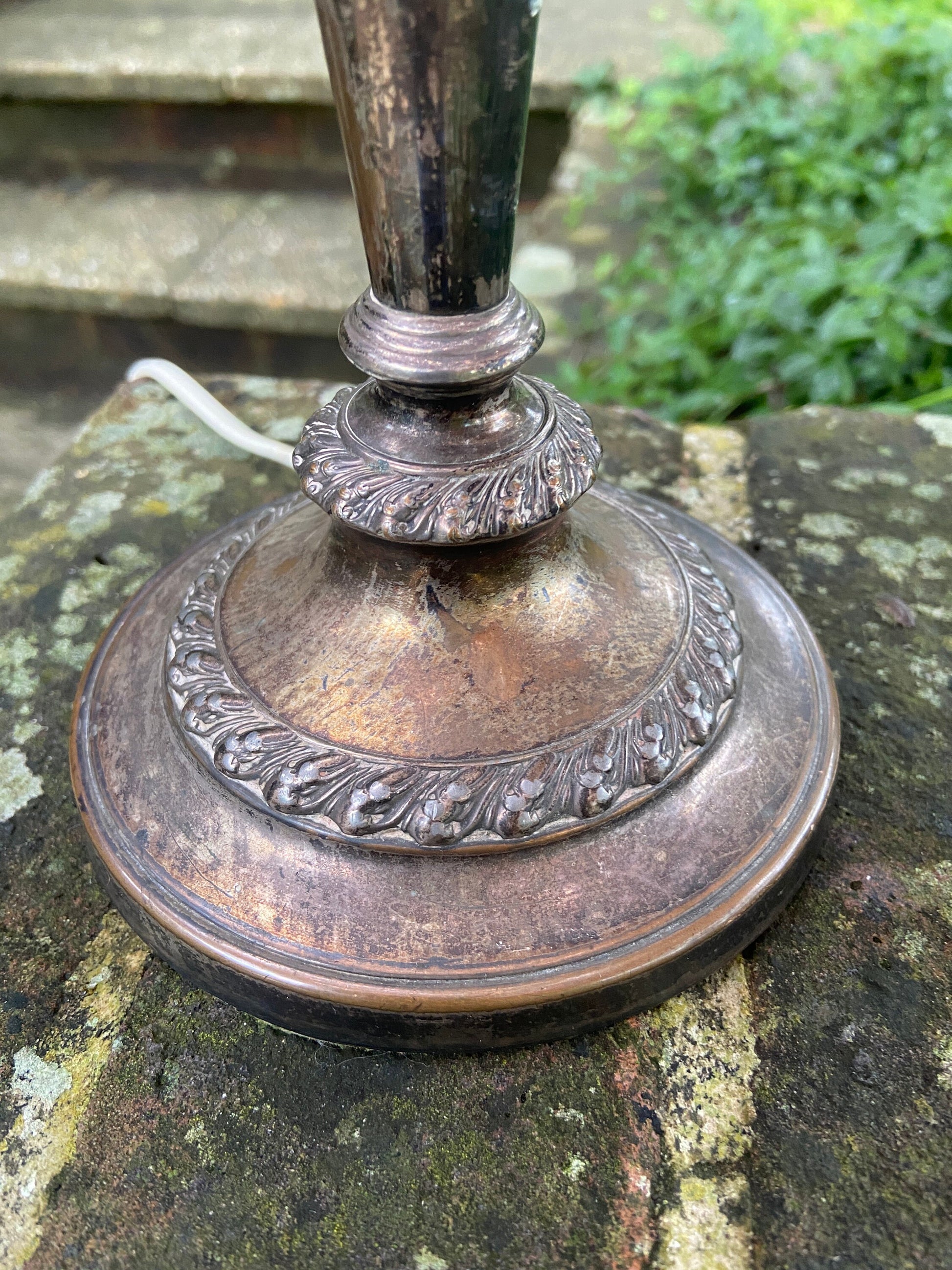 Vintage silver plate table lamp - silver and ornate. Working condition. Candelstick Holder Style.