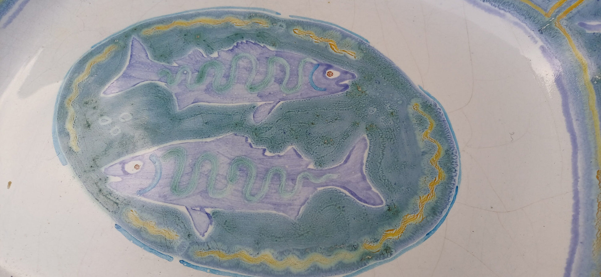 Large Superb Large Pair of Thick Pottery Slipware Fish Serving Plates