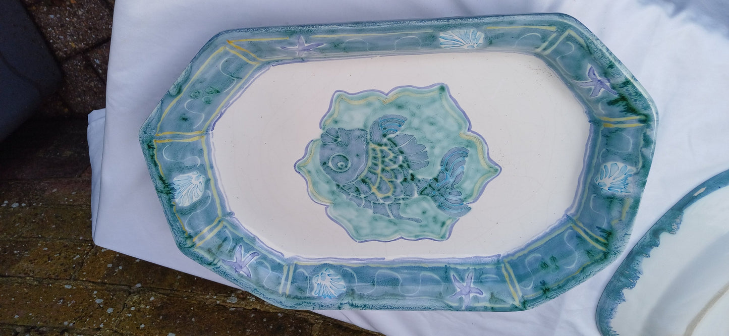 Large Superb Large Pair of Thick Pottery Slipware Fish Serving Plates