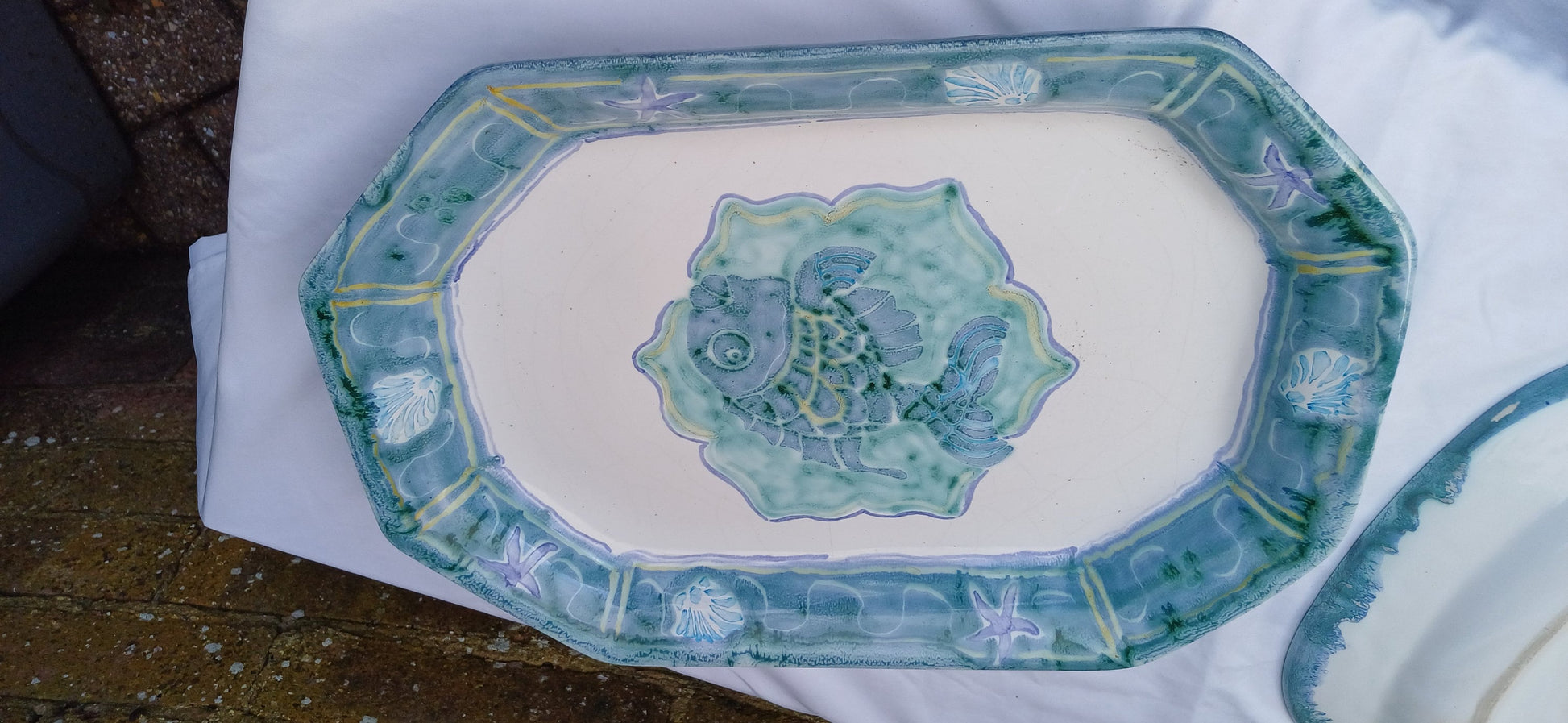 Large Superb Large Pair of Thick Pottery Slipware Fish Serving Plates