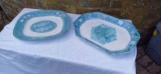 Large Superb Large Pair of Thick Pottery Slipware Fish Serving Plates