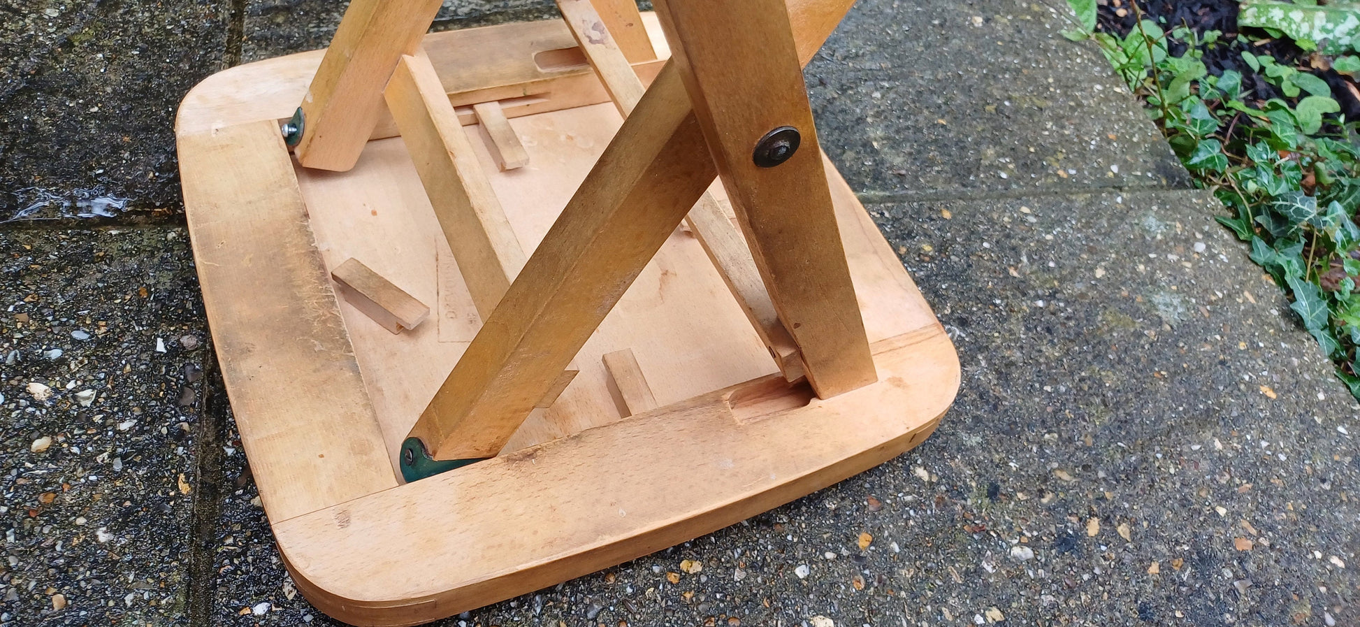 Vintage 80s Folding Upholstered and Cushioned Stool