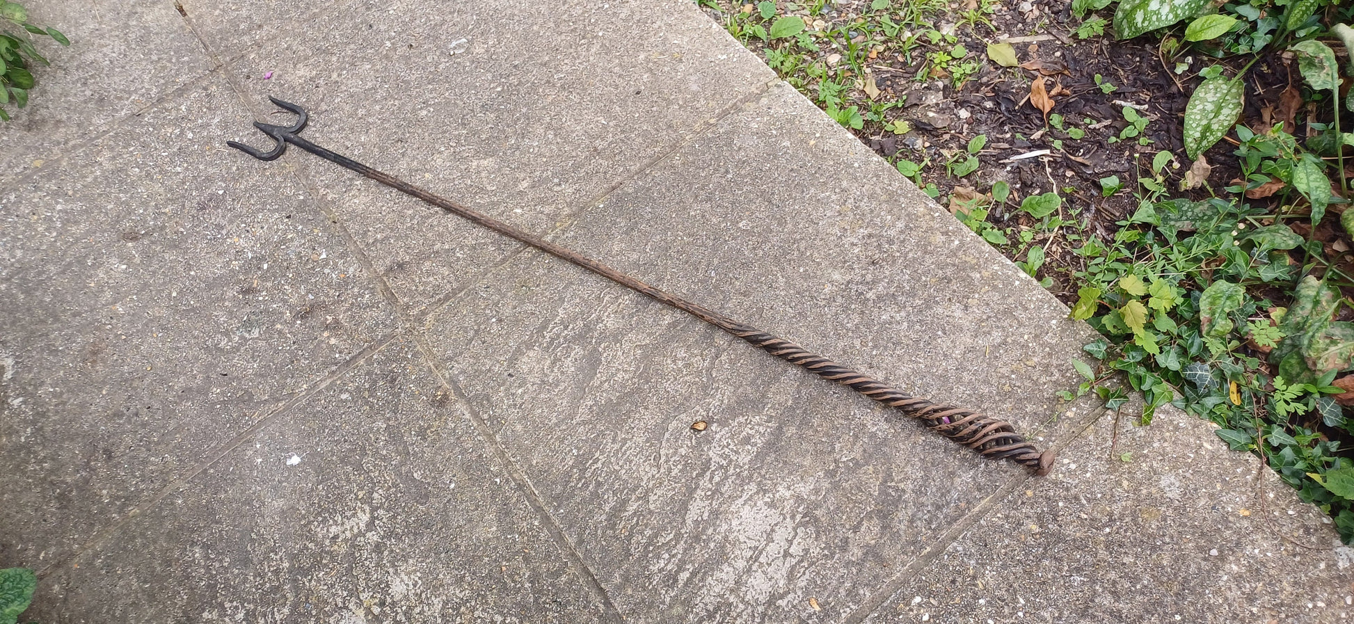 Amazing Long Vintage Handmade Iron Fork Neptune Blacksmith Swirly Decoration.