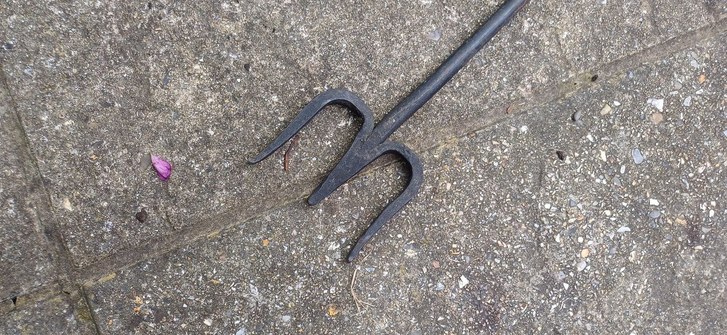 Amazing Long Vintage Handmade Iron Fork Neptune Blacksmith Swirly Decoration.