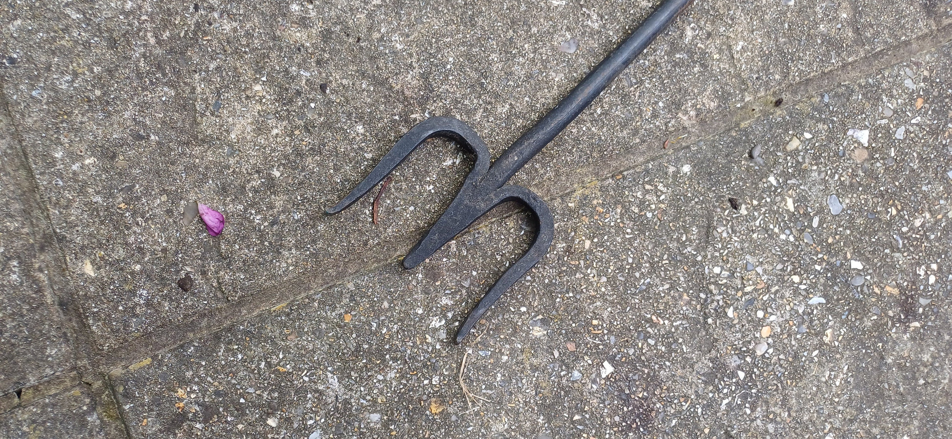 Amazing Long Vintage Handmade Iron Fork Neptune Blacksmith Swirly Decoration.