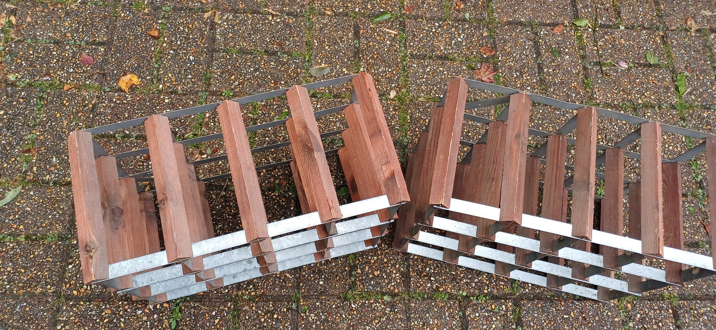 Pair of Zinc and Pine Vintage 70s Wine Racks Bottle Storage.