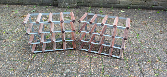 Pair of Zinc and Pine Vintage 70s Wine Racks Bottle Storage.