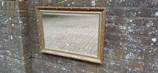 Huge Vintage Quality 80s Gold Gilt Wall Mirror Dark Highlights Wooden Frame Moulded Decoration