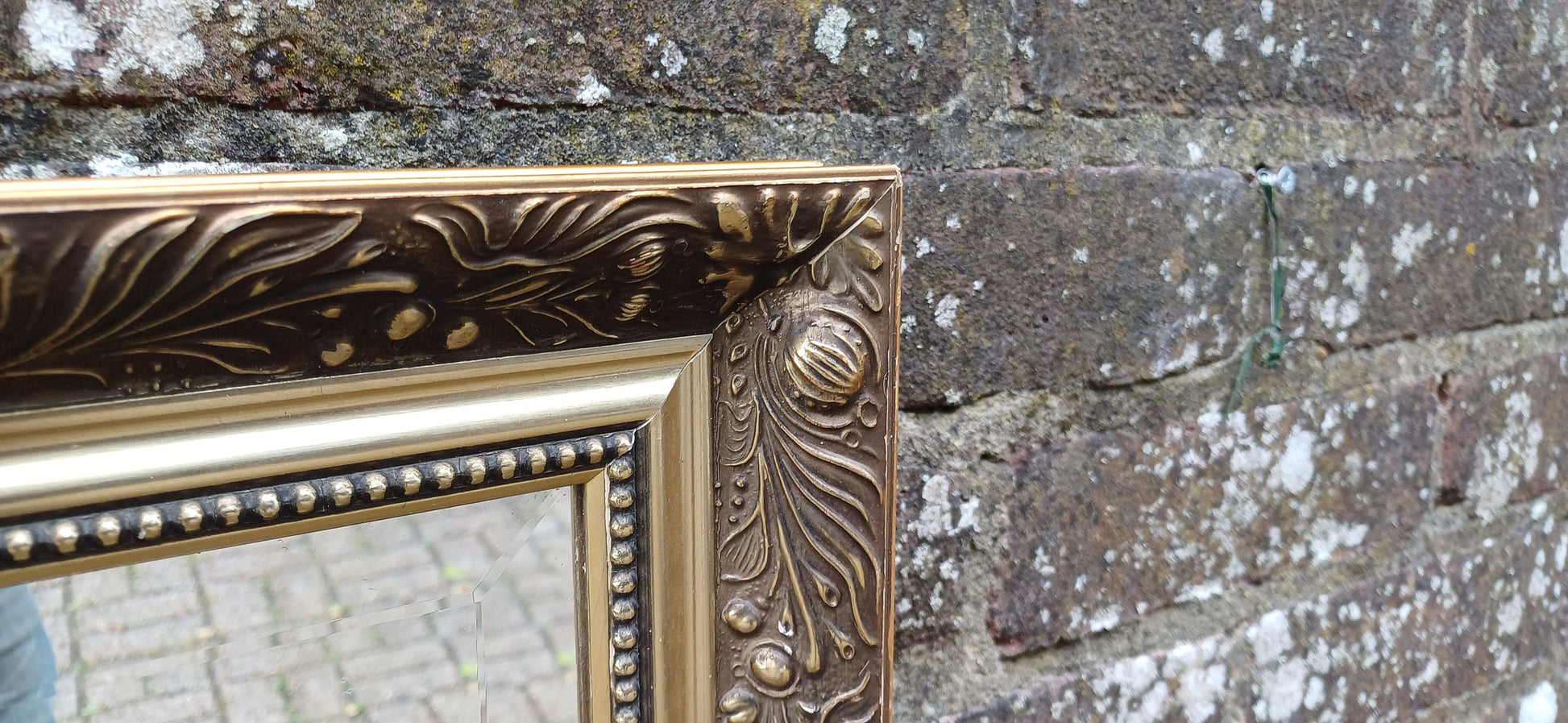 Huge Vintage Quality 80s Gold Gilt Wall Mirror Dark Highlights Wooden Frame Moulded Decoration